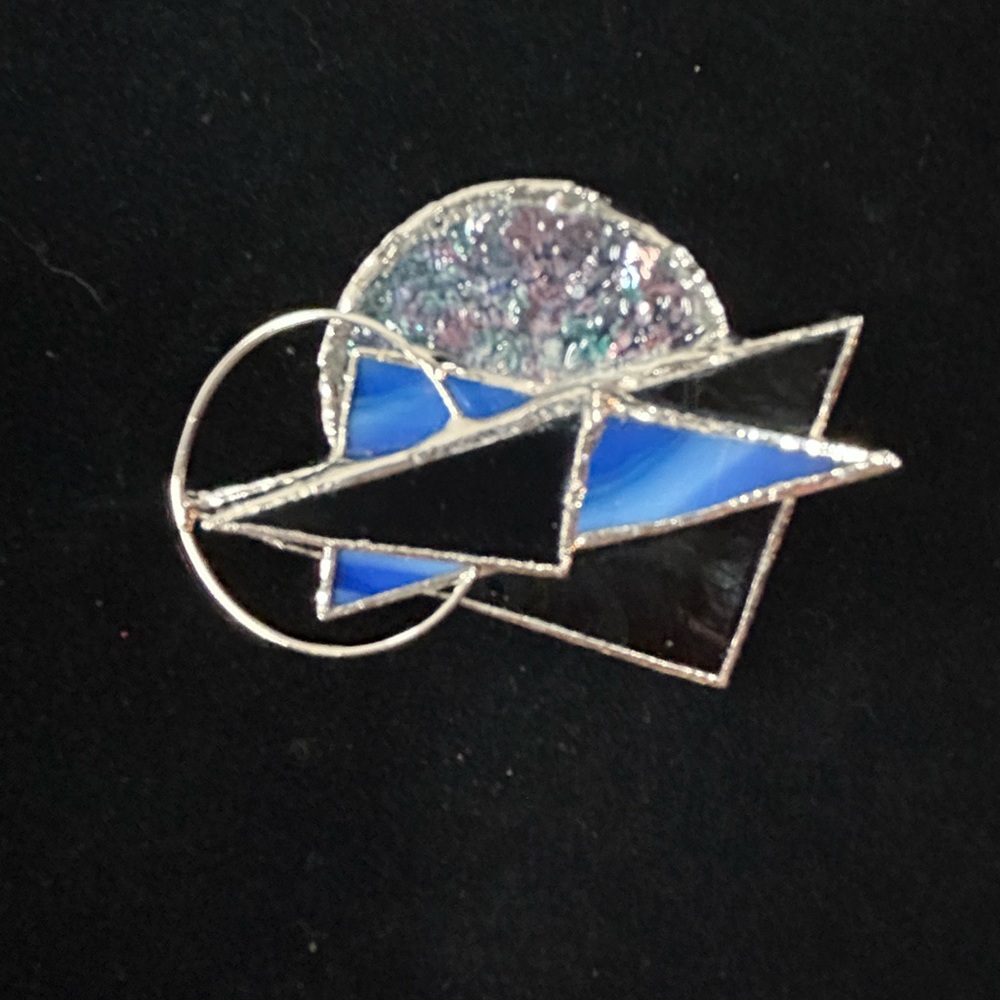 Art, deco, geometric stain, glass, design, pendant, brooch